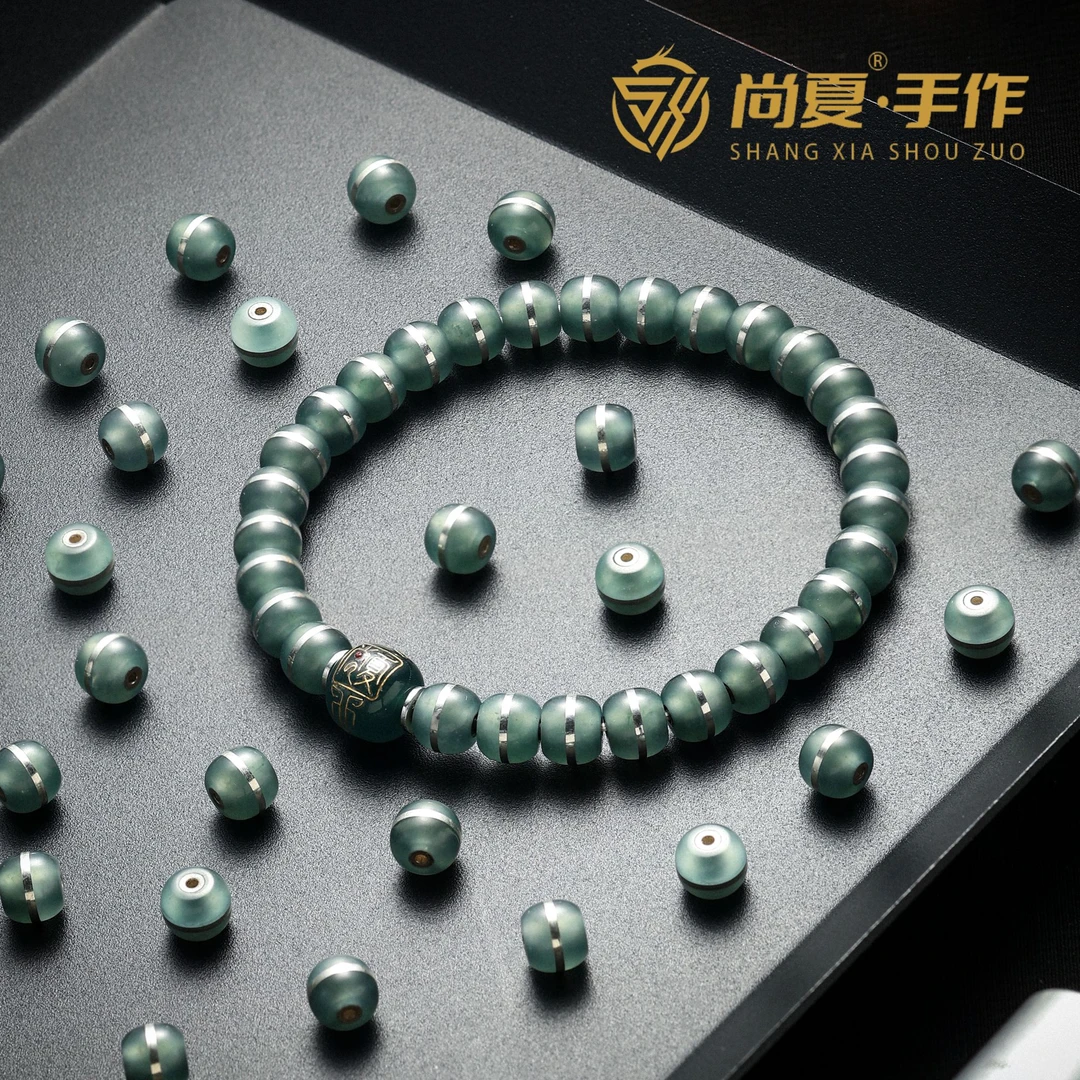 尚夏【西装暴徒】7mm+天然A货翡翠白冰腰带精工手串