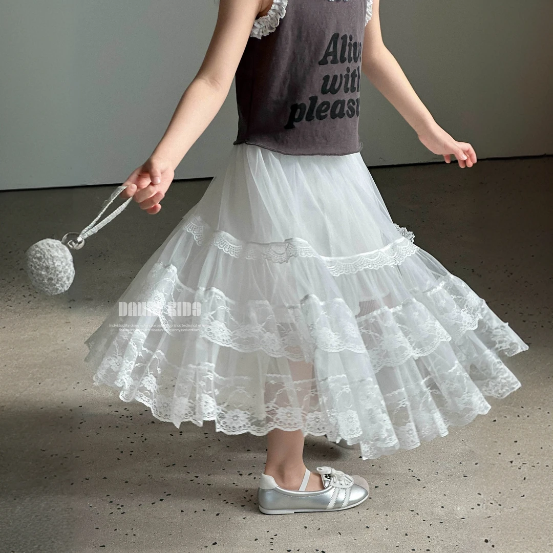 【嗒囜】梦幻制造机~纱质轻盈柔软 女童夏装白色蕾丝花边裙子半身裙