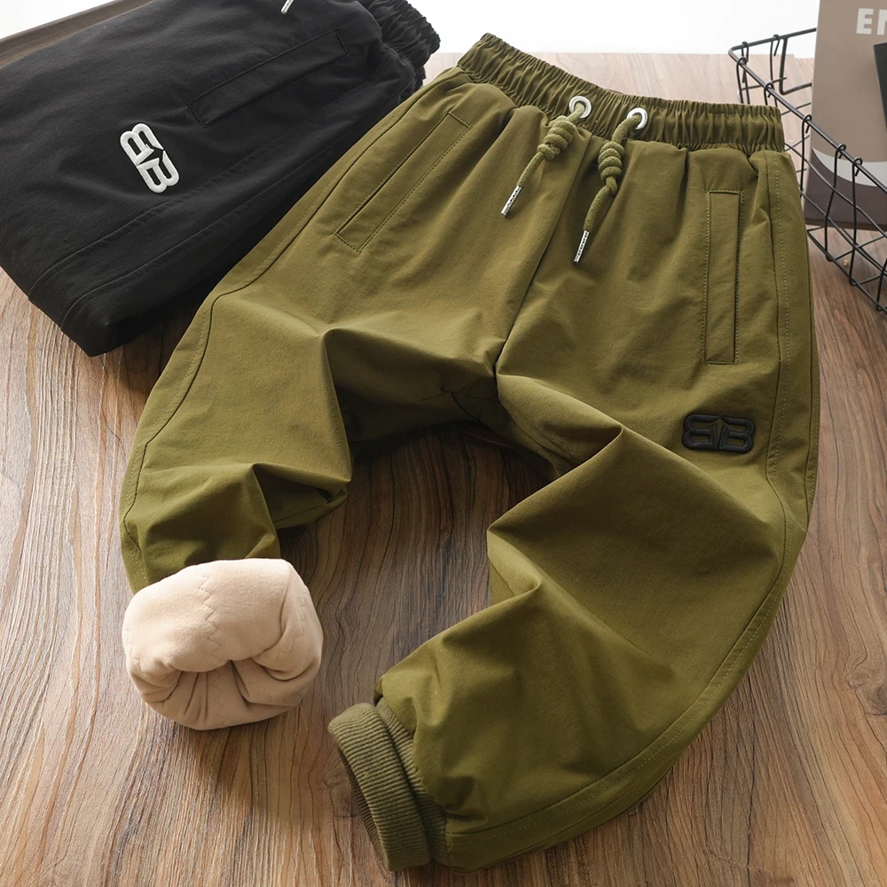 男童儿童秋冬新款字母刺绣抽绳棉裤中大童保暖厚实裤子313