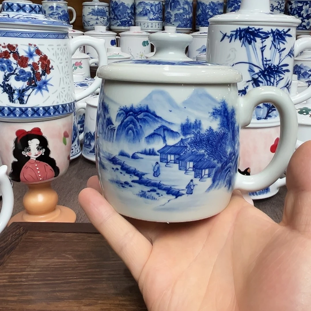 张***方盖子款陶瓷手绘风生水起单杯