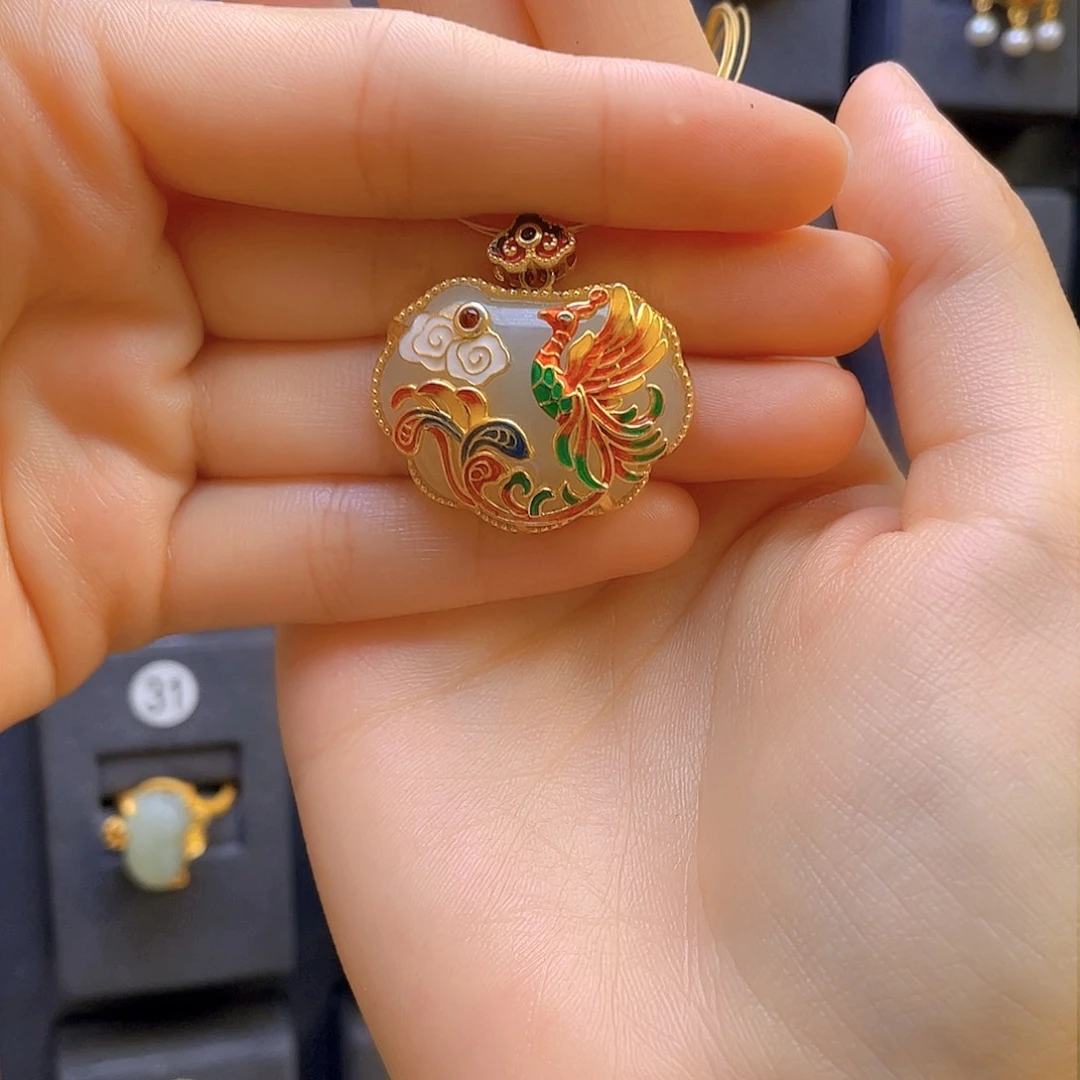 和田玉颈饰银S925镀金镶嵌