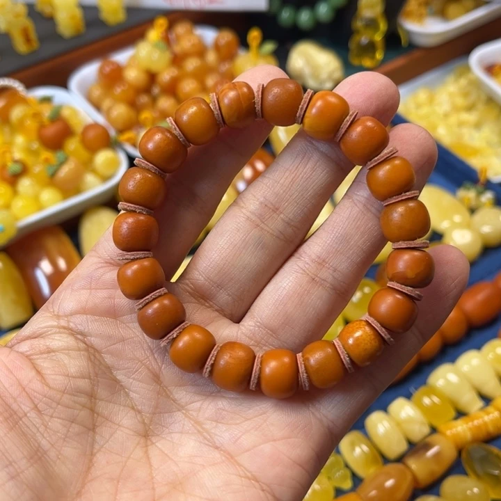 琥珀未镶嵌裸石卡10加老蜡橘皮手串精工微瑕