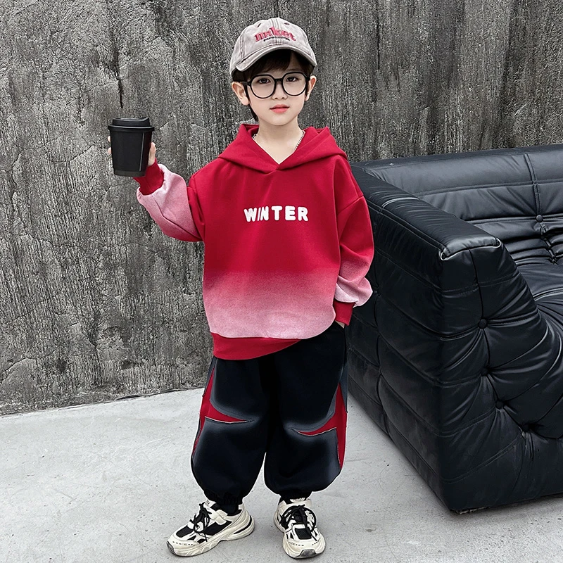 男童秋装套装2025新款洋气儿童春秋韩版连帽卫衣男孩秋季炸街衣服