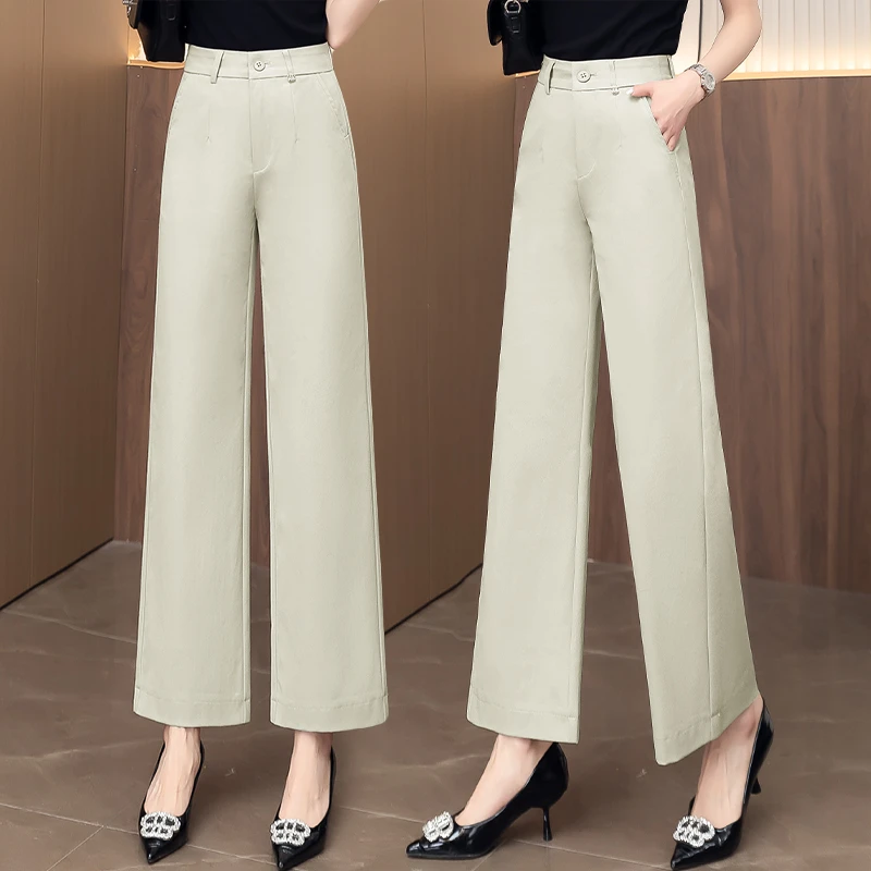 时尚垂感阔腿裤女夏季薄款2025新款高腰显瘦休闲宽松九分直筒裤子