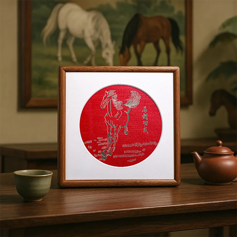 锦界《马到成功》手工3d铜板錾刻书房茶桌书桌办公桌铜雕摆台