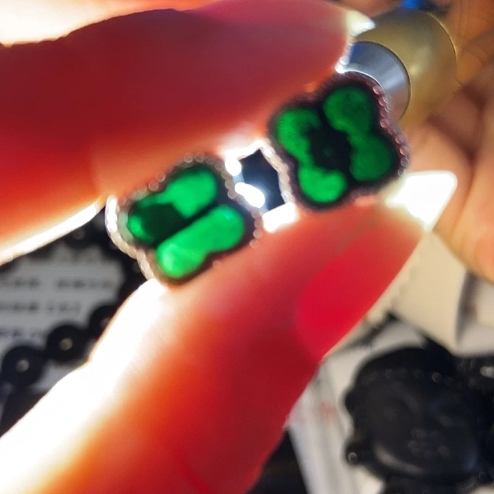 银S925镶嵌翡翠耳饰墨翠