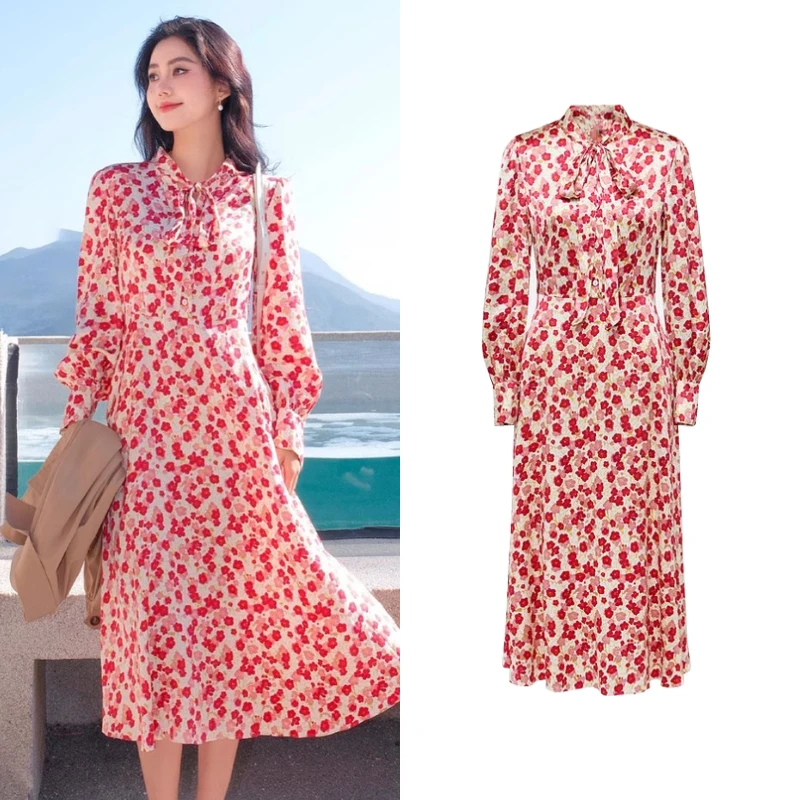 【雅雅订单】2025年春季新款温柔风收腰泡泡袖印花连衣裙Q5467