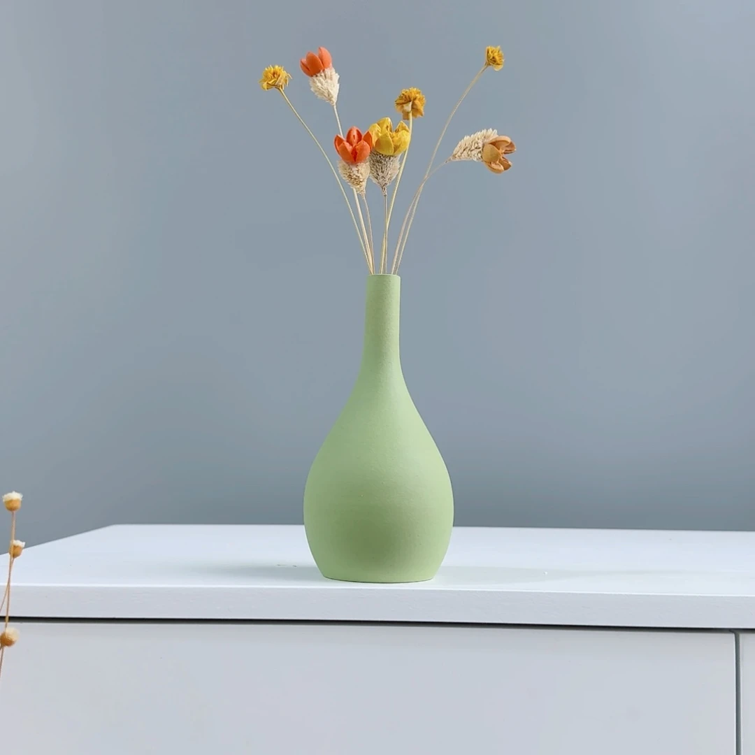 瓷片陶瓷小花瓶含花总高约20-30cm