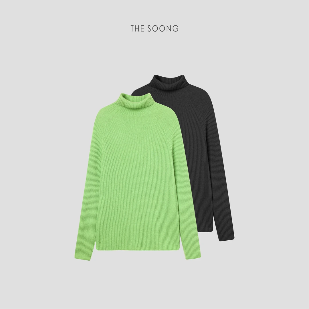 THESOONG|"邂逅温暖"蚕丝羊绒羊毛亲肤裸感坑条高领毛衣HWMY8222