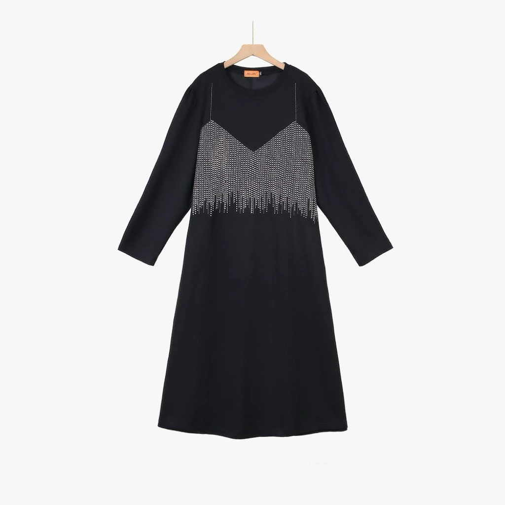 冬季秋季中腰常规高腰套头长袖大码连衣裙高弹力显瘦