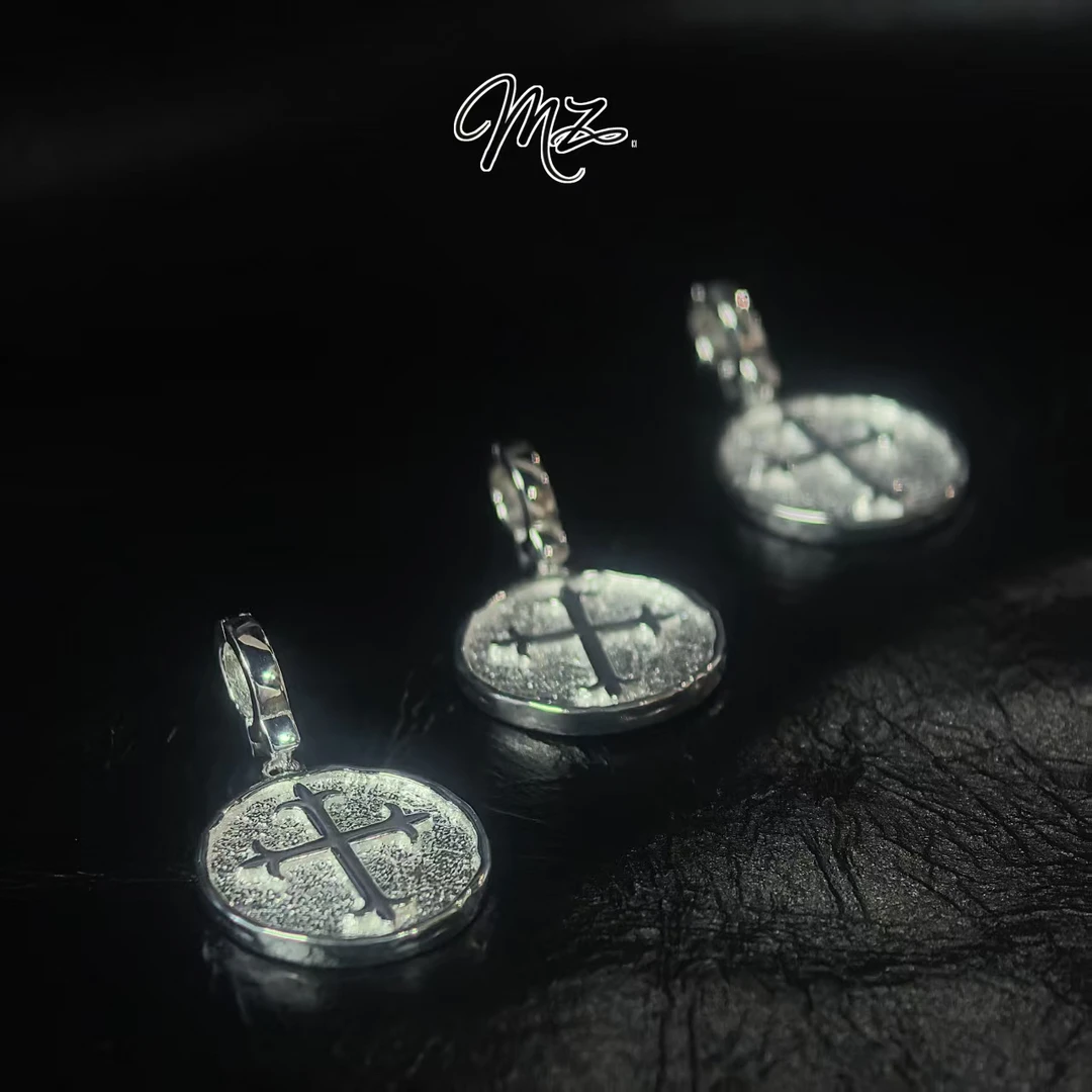 吊坠925银 欧美vintage风十字小众时尚中性简约-十字圆牌吊坠0466