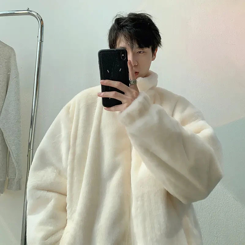 冬季加棉保暖棉衣男韩版潮流宽松休闲立领情侣装毛绒仿羊羔绒外套