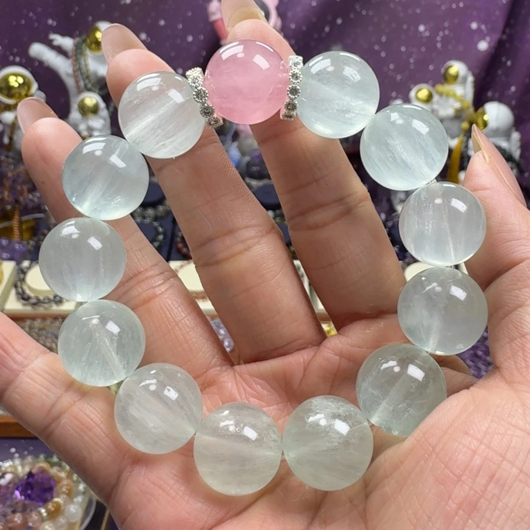 那***渴手串未镶嵌萤石薄荷绿拉丝体萤石手串