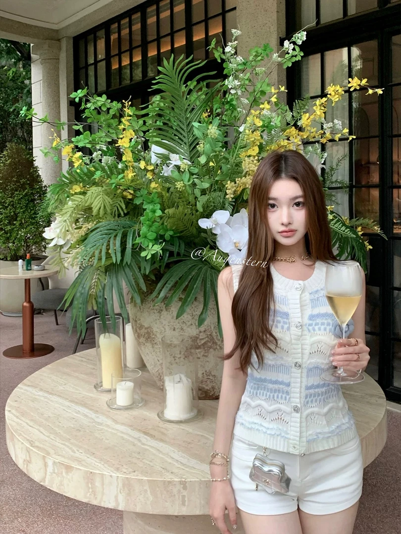 西班牙进口绒 千金小香风无袖针织背心上衣女