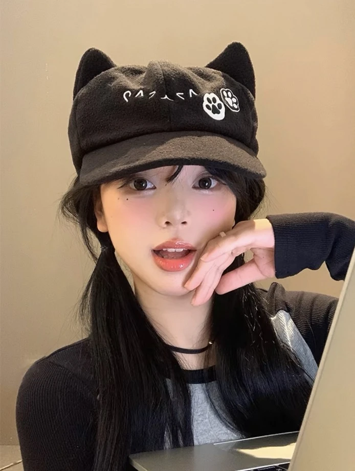 可爱猫耳朵棒球帽女日系二次元y2k鸭舌帽显脸小黑色亚文化帽子潮