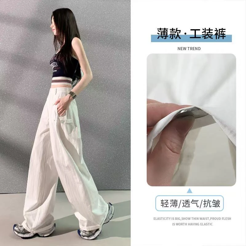 【旗鼠】设计感美式复古辣妹弯刀裤百搭显瘦多口袋阔腿工装休闲裤