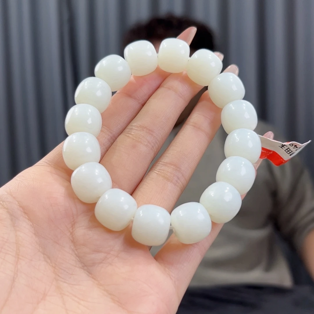 和田玉未镶嵌手串天然和田玉新疆且末天泰羊脂白玉14