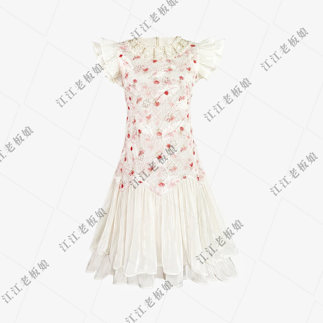 【筱雨】甜美法式轻奢温柔气质设计感飞飞袖连衣裙女Q1636