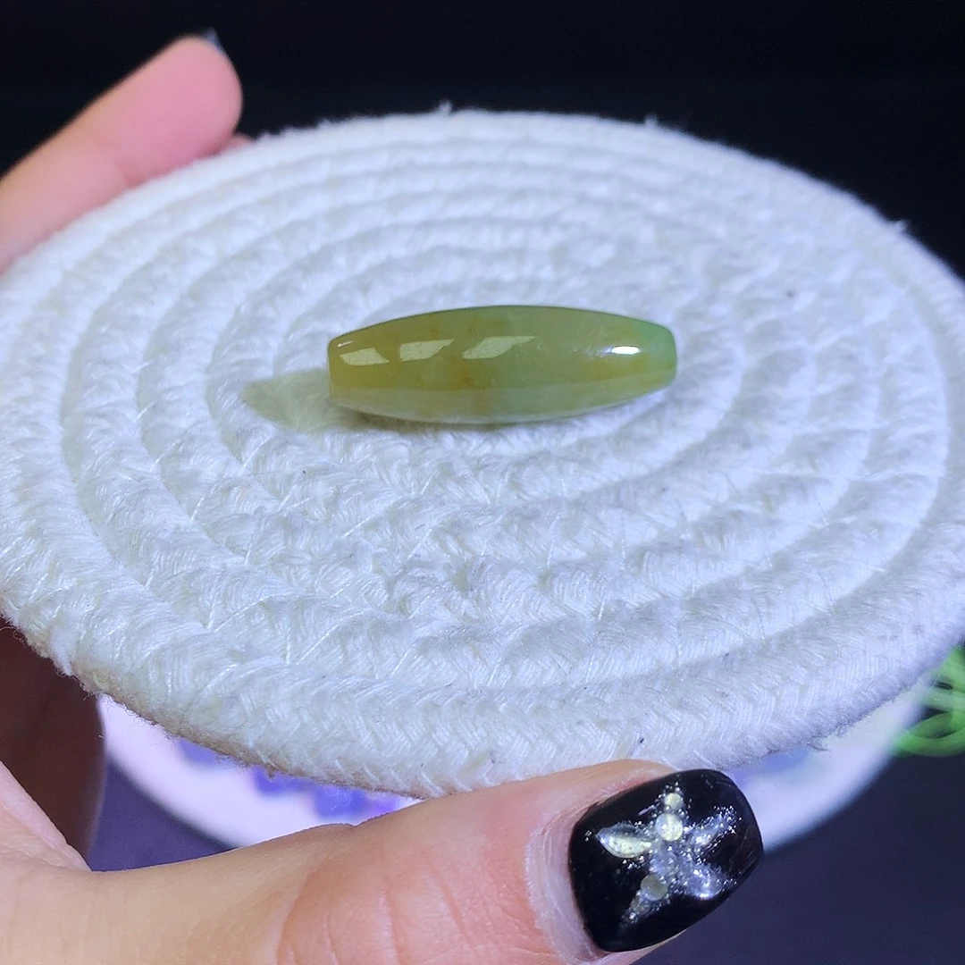 散珠翡翠天然缅甸翡翠枣珠卡33.7厚11.4黄加绿