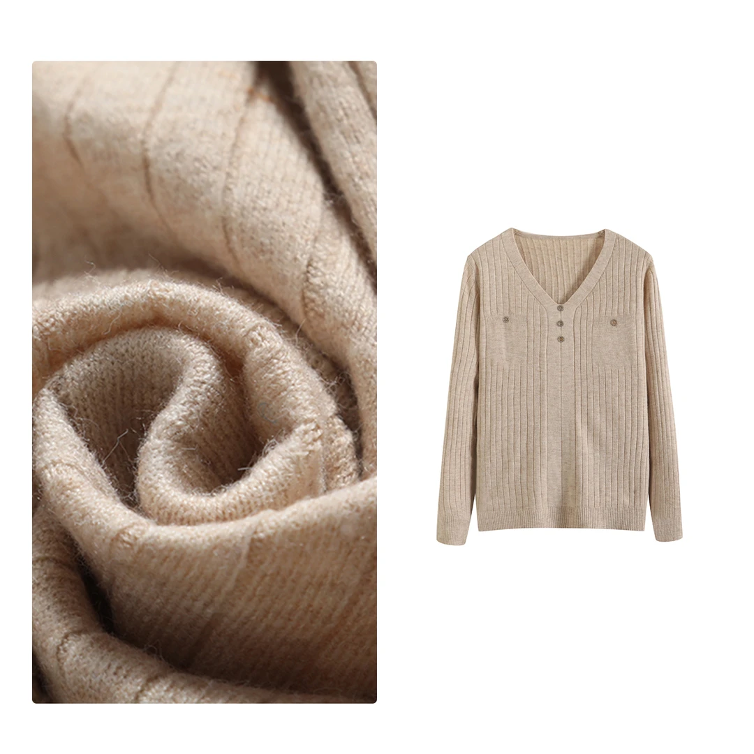 清 清 清」简约百搭~坑条纯色显瘦V领针织衫H00099