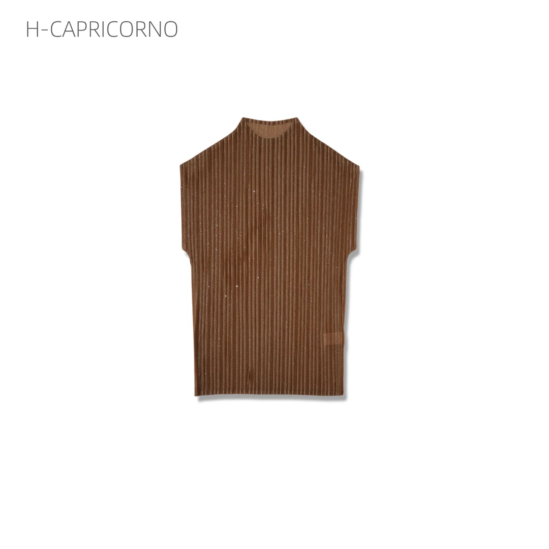 H-CAPRICORNO千层褶气质小闪耀小立领延展机理上衣背心