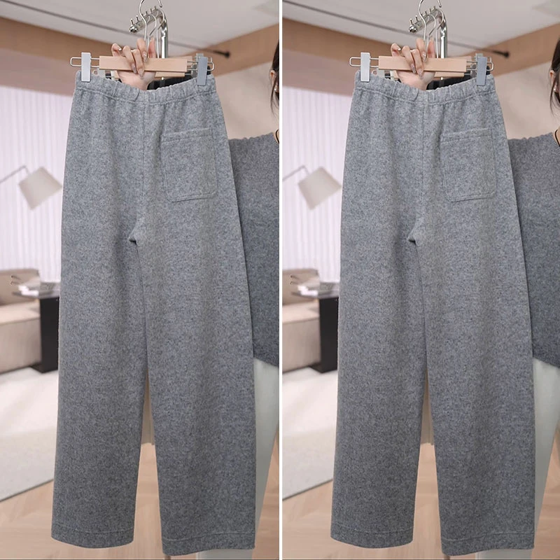 绵羊毛镰刀裤女2025秋冬新款高腰直筒宽松休闲卫裤窄版弯刀阔腿裤