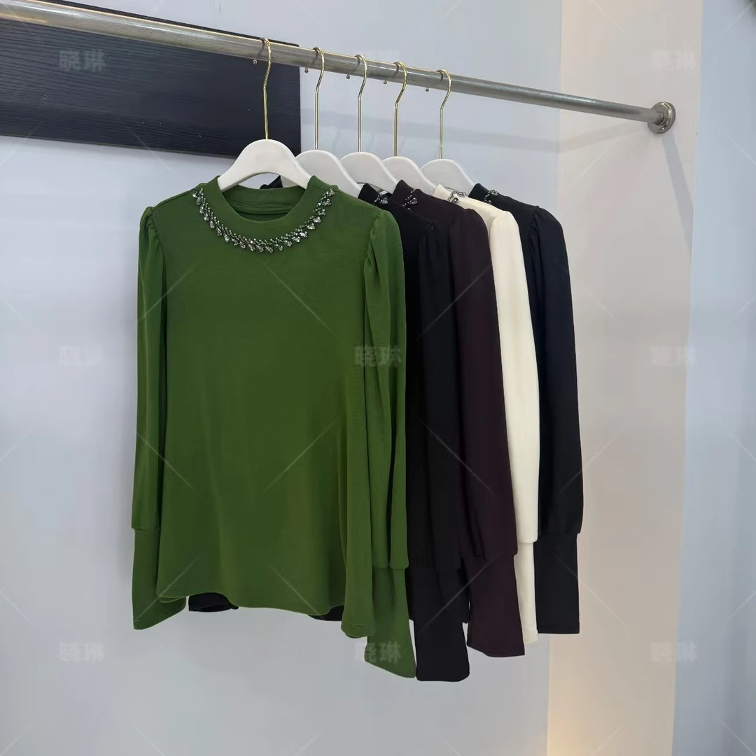 【晓琳】2025秋冬新款时尚百加绒重工手工钉珠长袖T恤