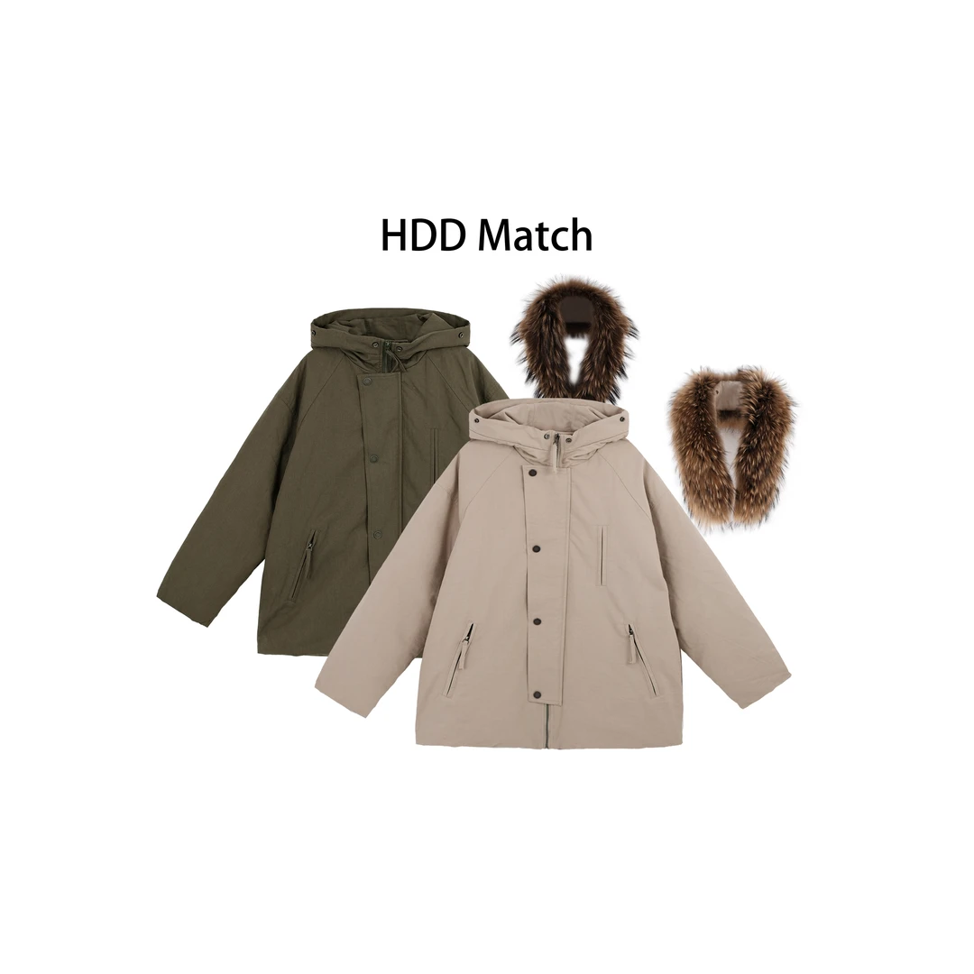 HDD- "羽绒态度" 90白鹅绒 冬季大毛领定制宽松连帽羽绒服 Y9170