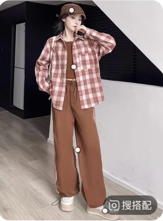 【仟媛】5065#n17欧货侧边条纹抽绳工装裤女早春新品百搭运动休闲裤