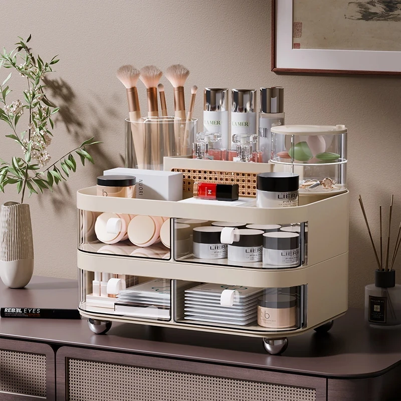 2025新款升级轻奢化妆品收纳架大容量收纳盒家用抽屉式防尘