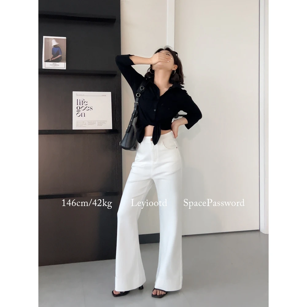 阔腿牛仔裤小个子2025春季新款高腰显瘦宽松不贴腿微喇裤白色裤子