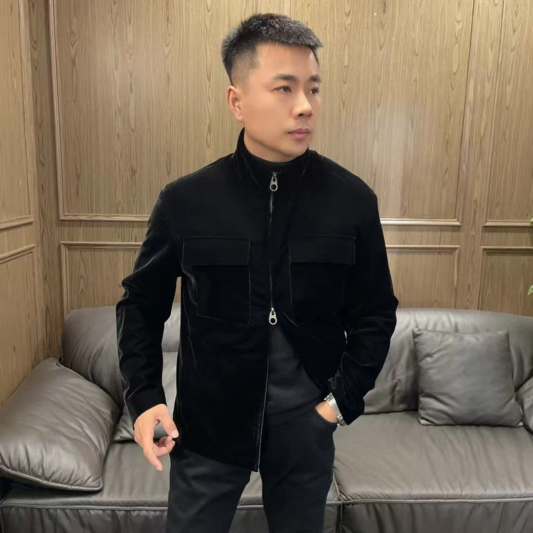 帝罗依25秋冬8711男士商务休闲简约老钱风进口丝绒短款夹克外套