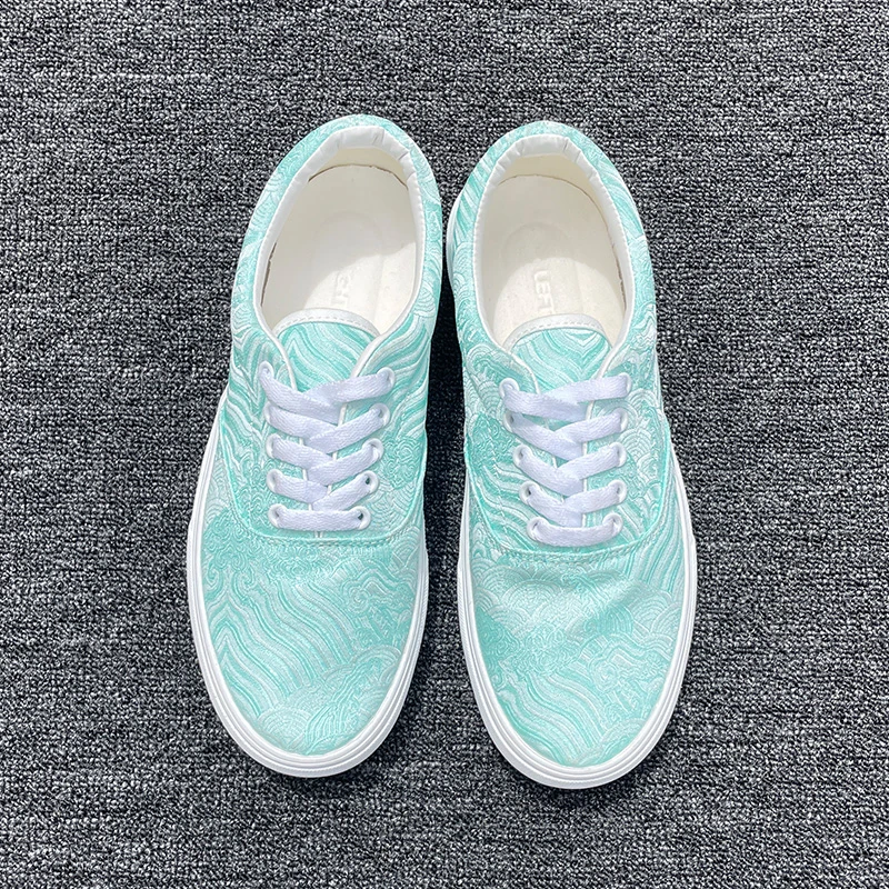 夏季休闲男鞋透气青少年系带休闲板鞋浅绿色帆布鞋学生鞋韩版潮鞋