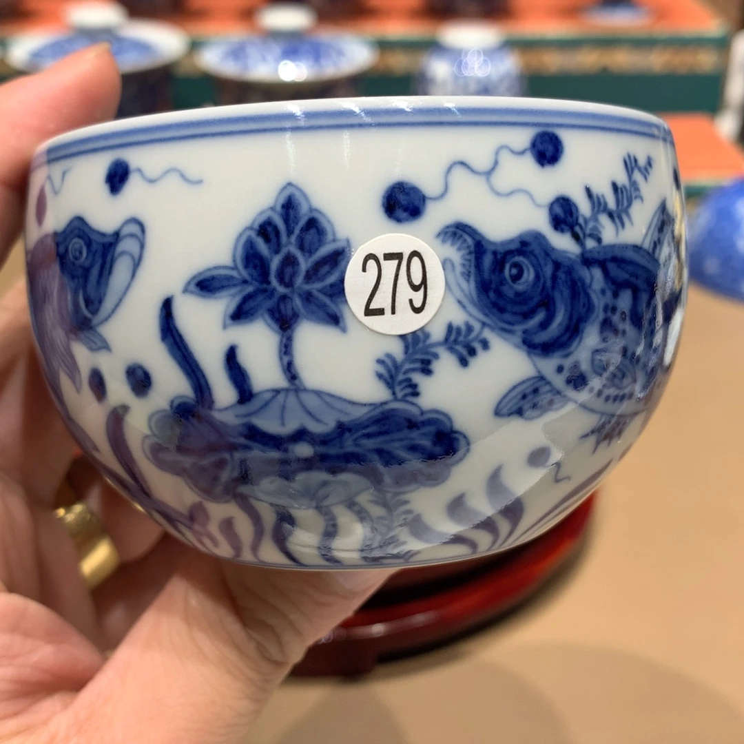 盘大*279青花鱼藻主人杯wls102