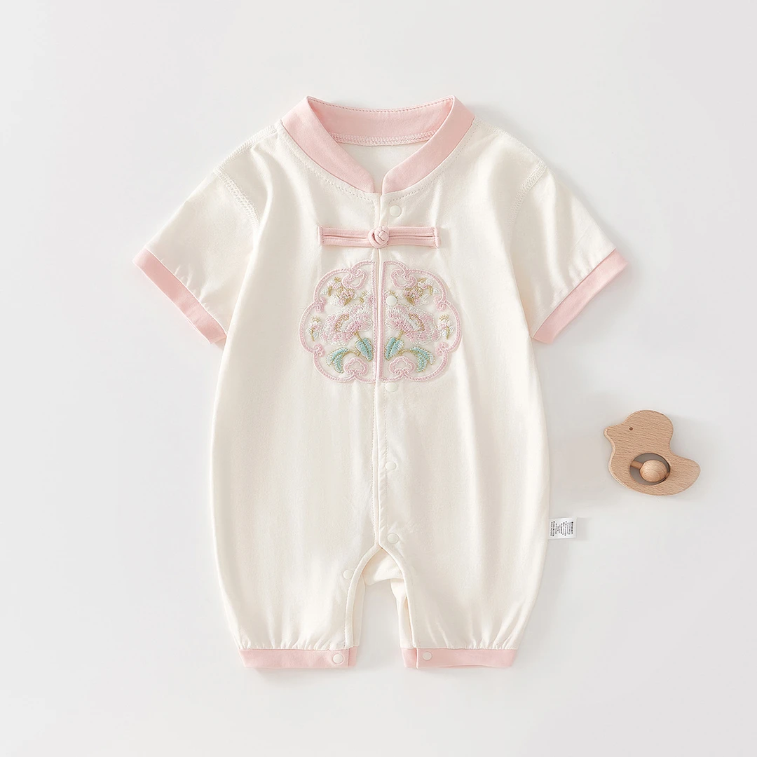 婴儿短袖连体衣夏季薄款女宝宝中国风甜美可爱公主哈衣夏装外出服