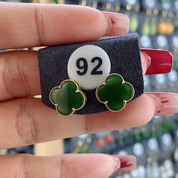 和田玉耳饰18K金镶嵌