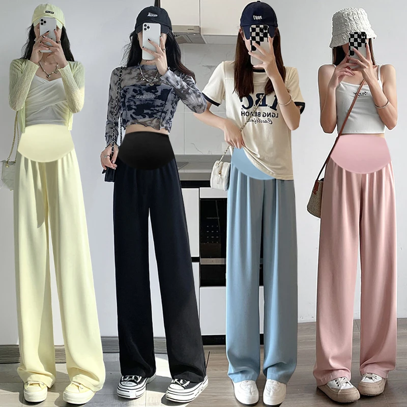 孕妇春夏季新款冰丝阔腿裤垂感西装裤直筒小个子窄版休闲裤长裤