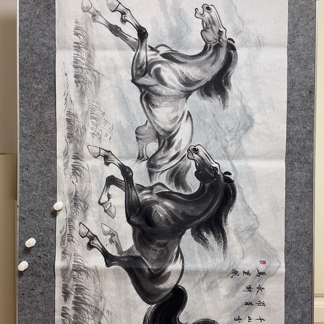 横款周士辰水墨写意骏马图