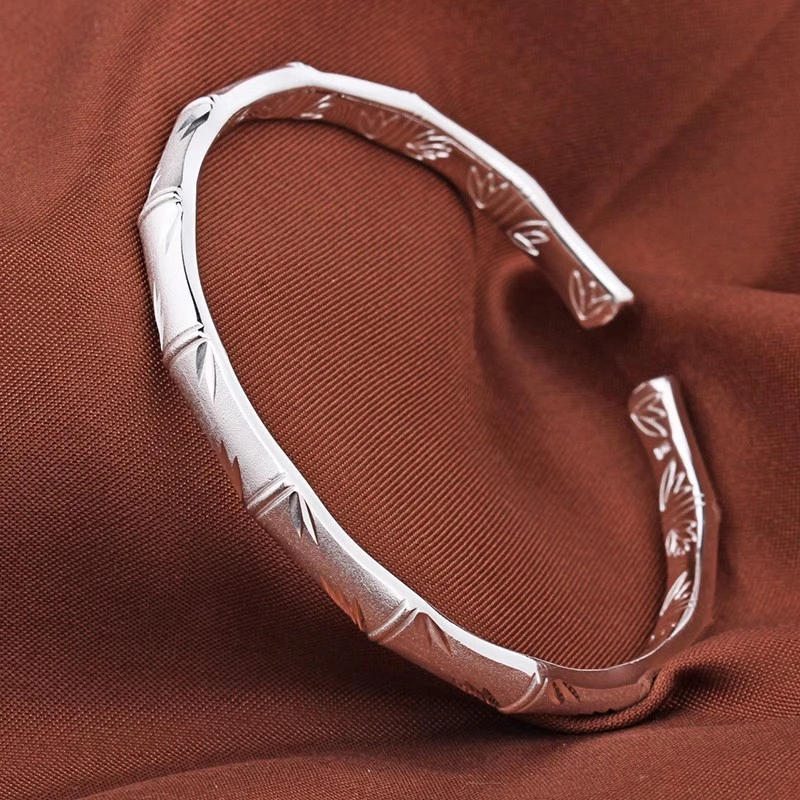 足银手镯 A27竹节纯银手镯女节节高升纯银镯子刻字情人节送女友