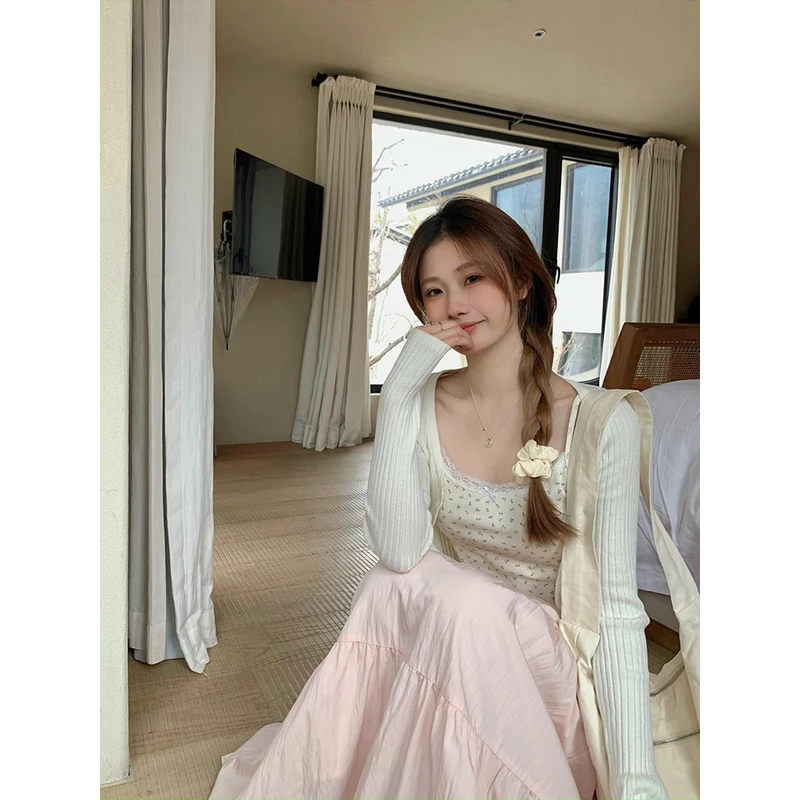 【韩11】bm纯色圆领坑条针织开衫女修身显瘦内搭单排扣长袖打底上衣