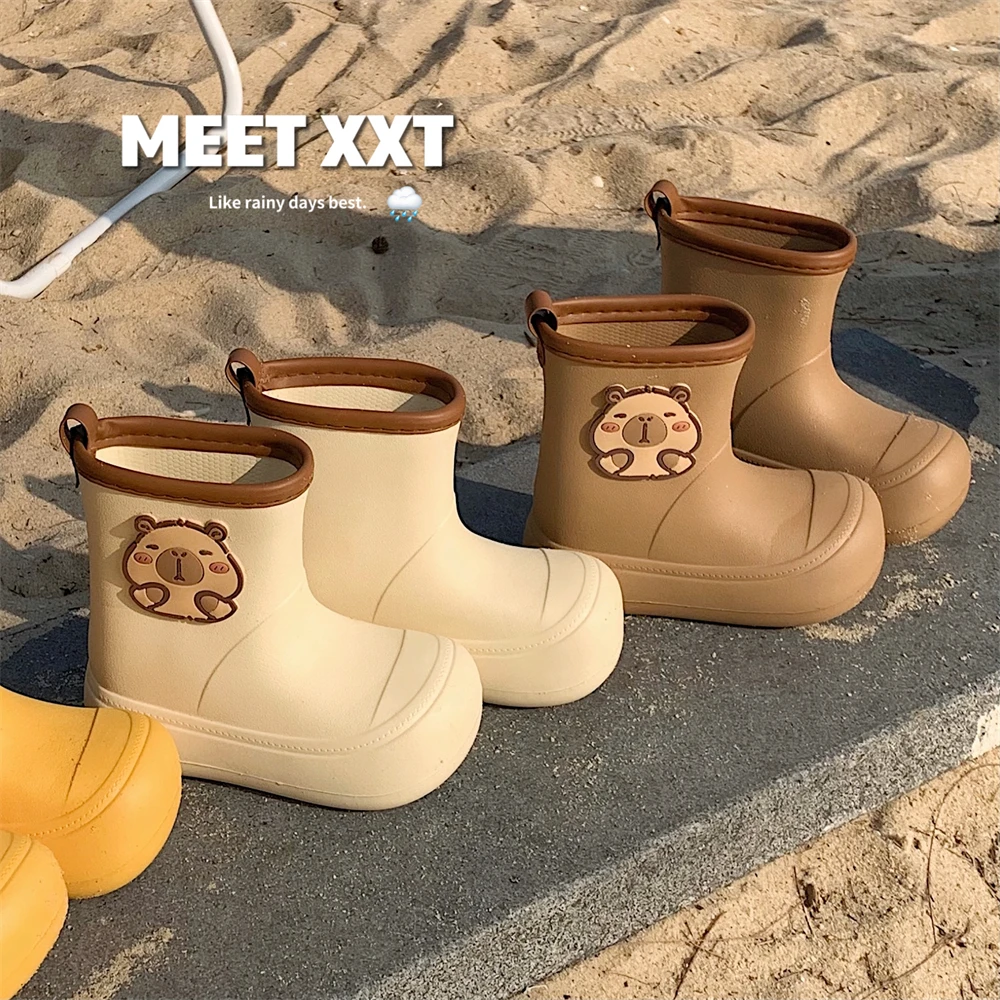 男童女童软底防滑学生雨鞋防水胶鞋卡通可爱卡皮巴拉水豚亲子雨靴