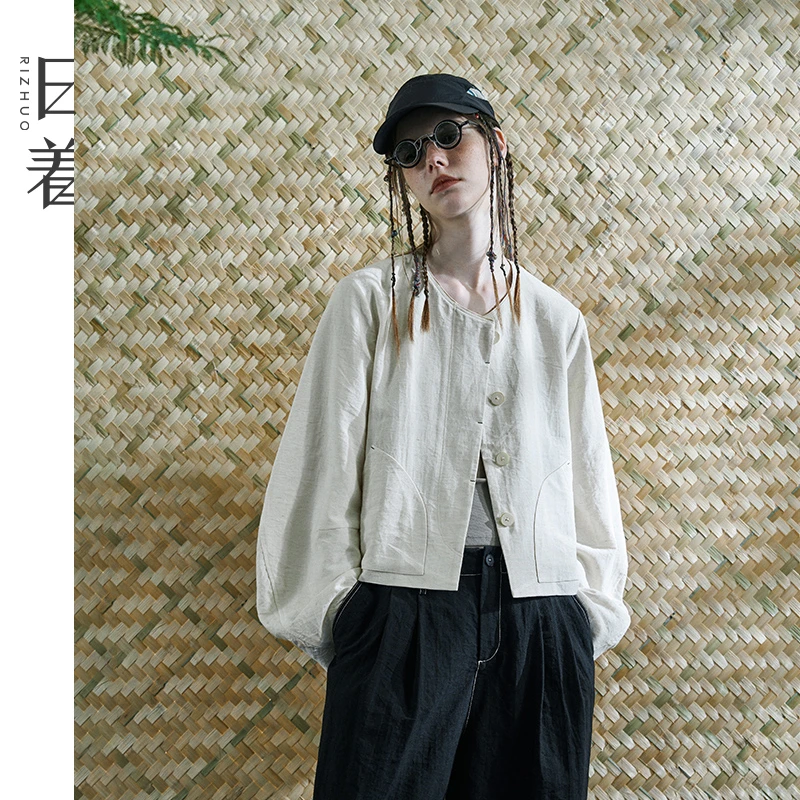 日着原创女装2025年春季新款圆领亚麻休闲百搭简约短外套RD1268W0