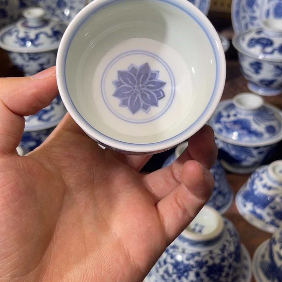 桃***仑其他瓷汀蓝手作纯手工手绘萱草花炉式杯 微微瑕