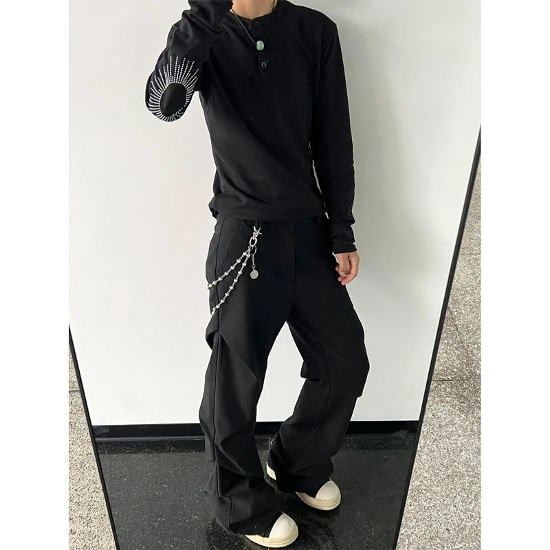 竹节棉亨利领太阳刺绣卫衣男款秋季弯刀袖打底衫cleanfit长袖t恤