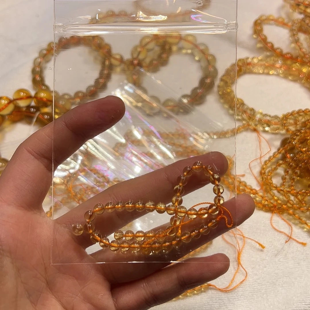 黄晶手链未镶嵌垫***生巴西4mm黄水晶圆珠