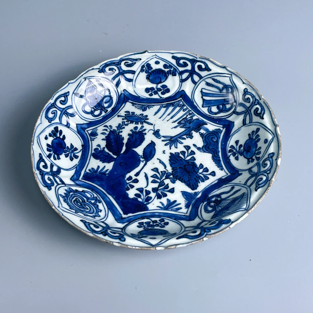 瓷器/古董明天启青花花鸟纹花口大盘M2XLY002306收藏/文物/绣花张