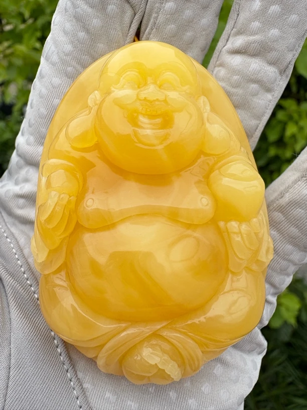 假一赔十，天然琥珀蜜蜡吊坠，蜜蜡雕刻件，蜜蜡佛公，编号178