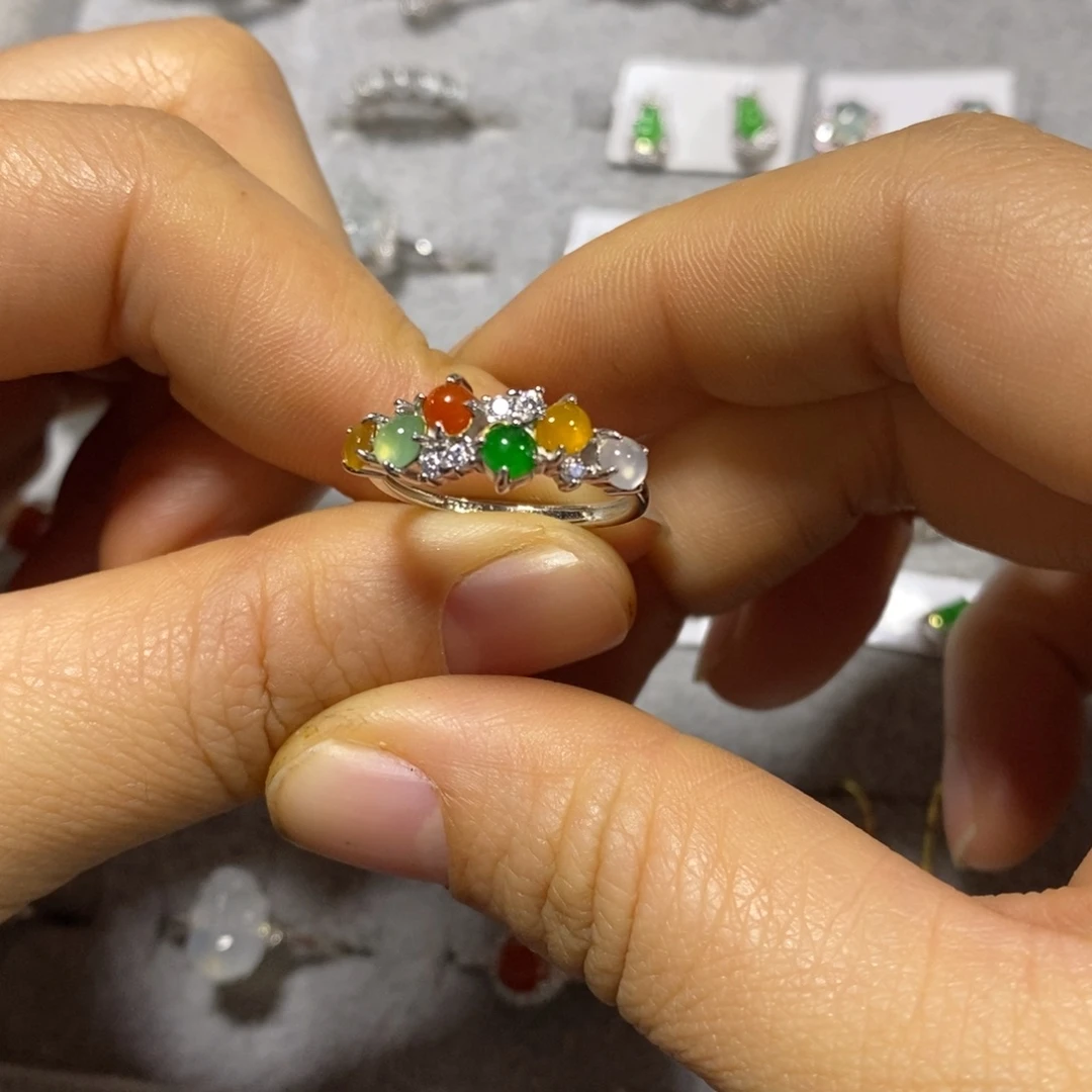 翡翠银S925镶嵌戒指戒指