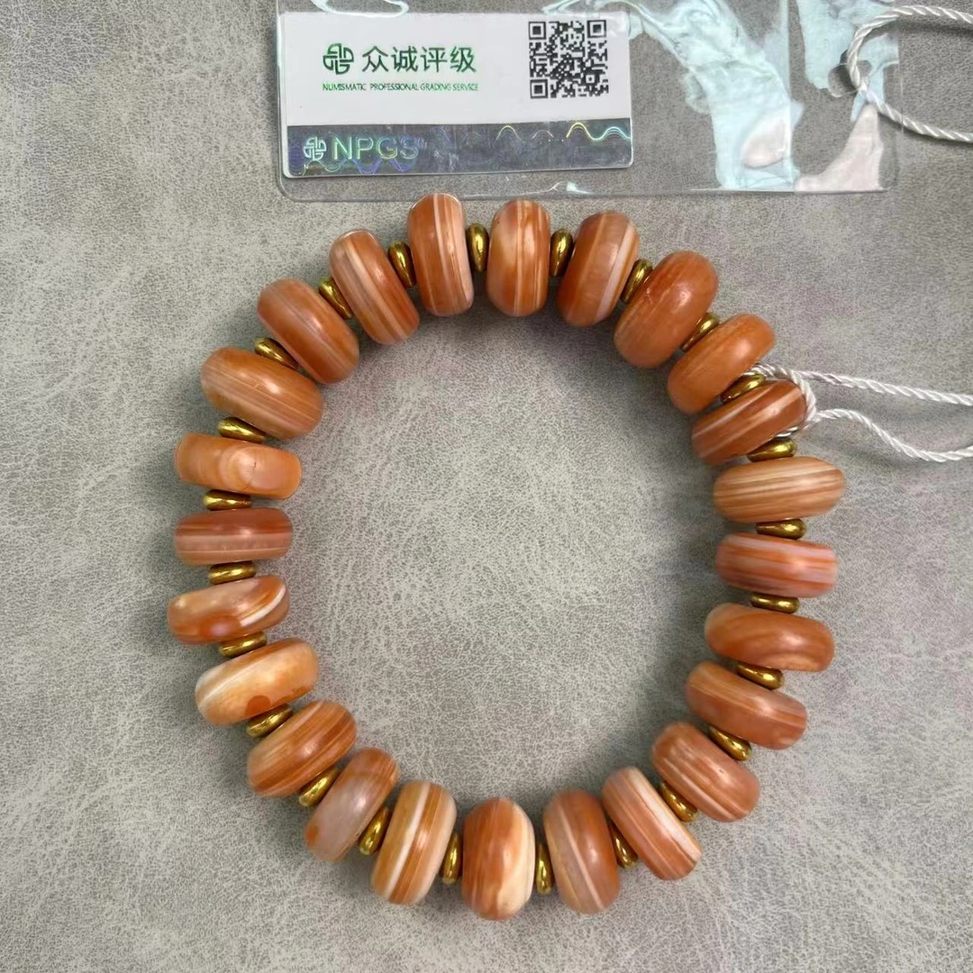 清代 红缠丝玛瑙算盘珠 手串 YZ0018［燕赵造物司］