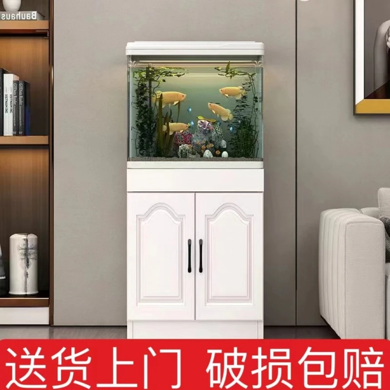 鱼池缸客厅小型一体家用落地中型热弯免换水桌面造景玻璃生态隔层